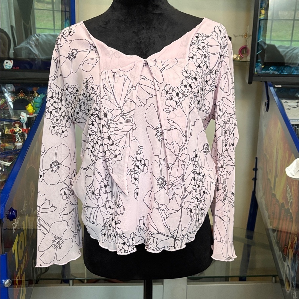 Worthington Pink Floral V-Neck Blouse
